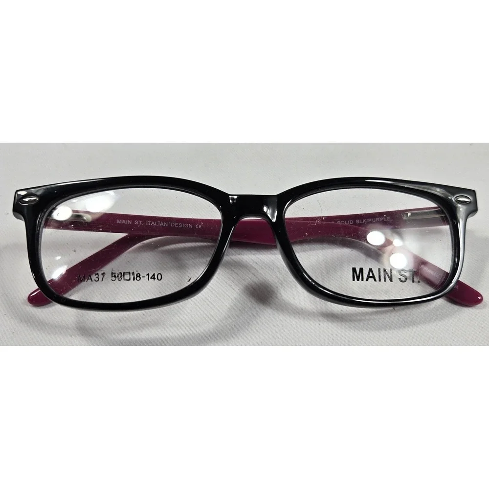Main St MA37 Eyeglasses Frames Black Purple 50 18 140 Rectangle Spring Hinge NWT